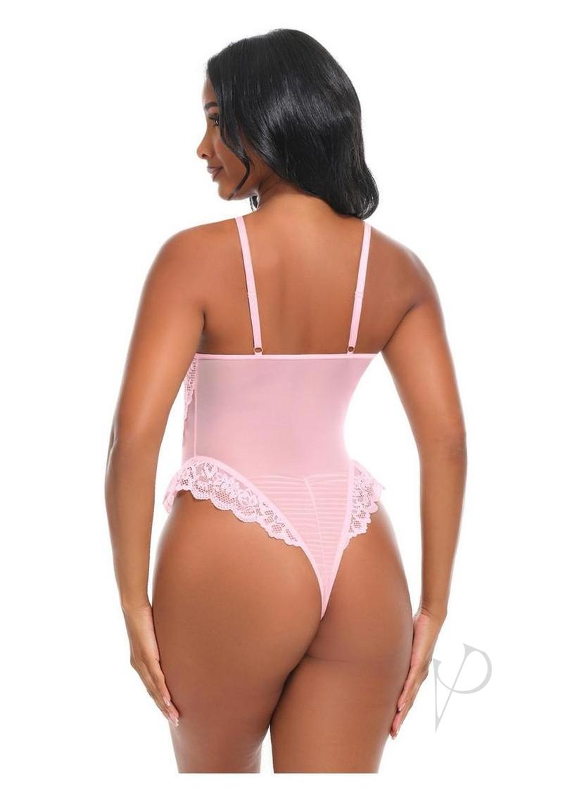 Oh La La Cheri Forever Valentine Teddy Small Pink showcasing a romantic back design with lace accents.