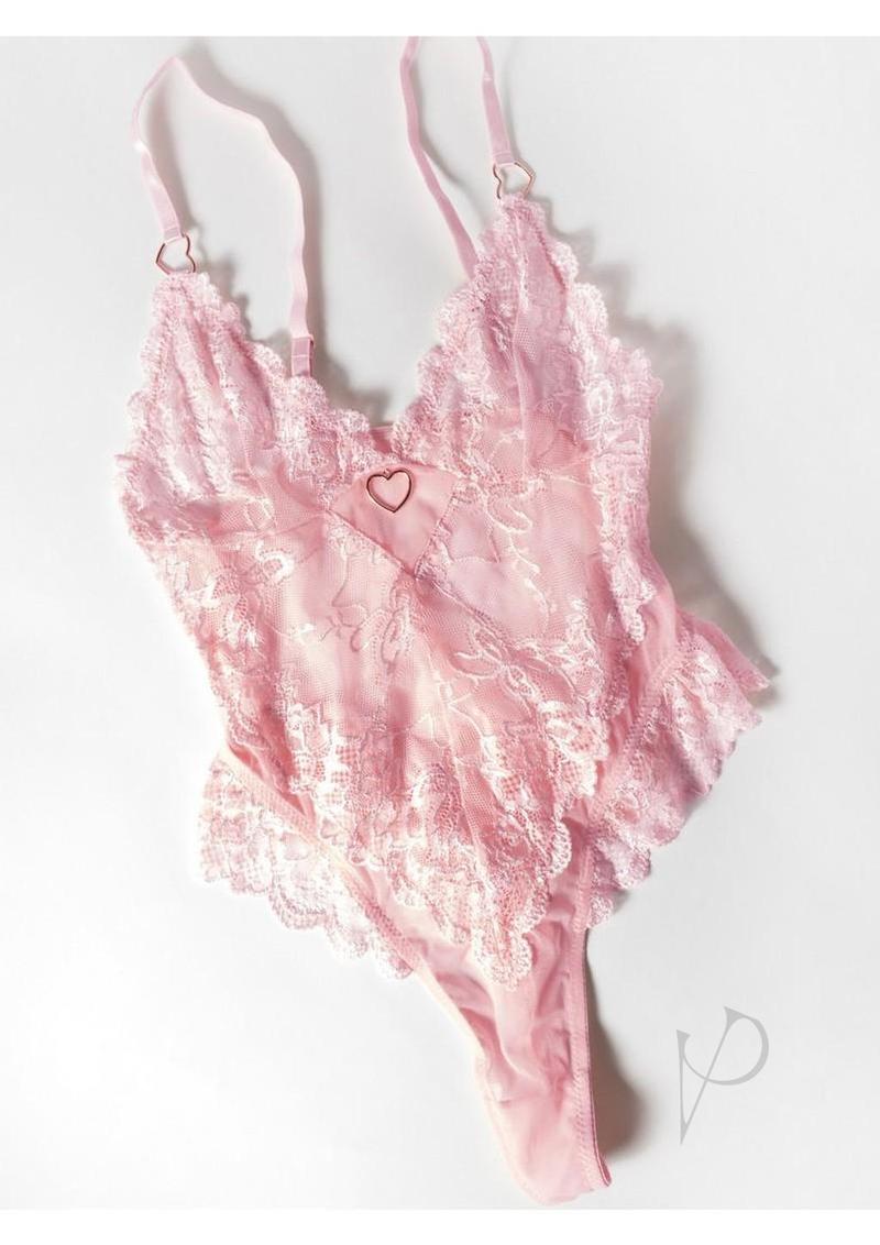 Oh La La Cheri Forever Valentine Teddy Small Pink lingerie with lace details, perfect for romantic occasions.