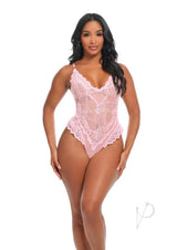 Oh La La Cheri Forever Valentine Teddy XLarge Pink worn by a model, featuring a delicate lace design in soft pink.