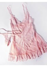 Oh La La Cheri Forever Valentine Babydoll XLarge Pink lingerie set featuring a lace babydoll and thong.