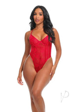 Oh La La Cheri Brielle Teddy Small/Medium Red showcasing a bold and alluring lace design in vibrant red color.