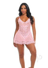 Oh La La Cheri Forever Valentine Babydoll Large Pink displayed on model, highlighting romantic pink lace design.
