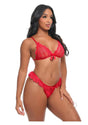 Oh La La Cheri Valentine 2 Piece Lingerie Set Medium Red featuring lace bra and matching thong in vibrant red.