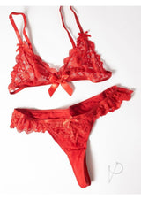 Oh La La Cheri Valentine 2 Piece Lingerie Set Medium Red featuring a lace bralette and matching thong in vibrant red.