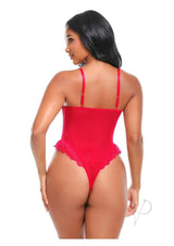 Oh La La Cheri Valentine Teddy XLarge Red back view, showcasing lace details and bodysuit design in vivid red.