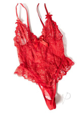 Oh La La Cheri Valentine Teddy XLarge Red lingerie in lace and satin with bows, perfect for Valentine's Day.