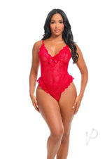 Oh La La Cheri Valentine Teddy XLarge Red worn by a model, showcasing a sexy and romantic lingerie look.