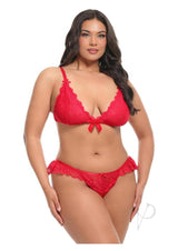 Oh La La Cheri Valentine 2 Piece Lingerie Set 1X/2X Red displayed on a model, showcasing alluring lace detailing.