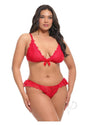Oh La La Cheri Valentine 2 Piece Lingerie Set 1X/2X Red displayed on a model, showcasing alluring lace detailing.