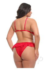 Oh La La Cheri Valentine 2 Piece Lingerie Set 1X/2X Red shown from the back, highlighting elegant lace and rich red fabric.