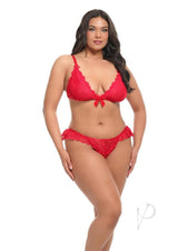 Oh La La Cheri Valentine 2 Piece Lingerie Set 1X/2X Red on a model, showcasing a romantic and confident look.