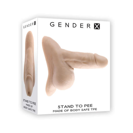 Gender X Stand To Pee TPE Light product packaging showcasing a realistic stand-to-pee packer made of body-safe TPE.