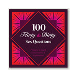 100 Flirty & Dirty Sex Questions Game card design featuring prompts for conversation and exploration.