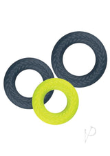 LUX Active Vice Silicone Stamina Rings 3 Pack Navy Green, featuring three graduated silicone rings in navy and green.
