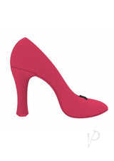 Power Pump Dual Motor Rechargeable Silicone Vibrator Red shaped like a chic high heel shoe for pleasure.