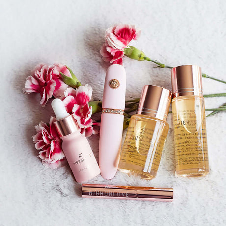 HighOnLove The Minis Pleasure Collection featuring intimate oils and essentials with floral accents