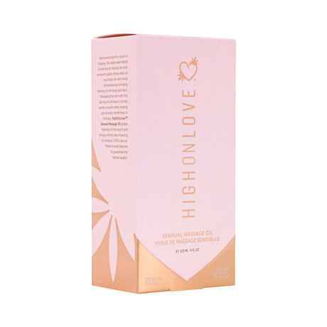 HighOnLove Massage Oil Tropical Sunset packaging featuring luxurious design and details.