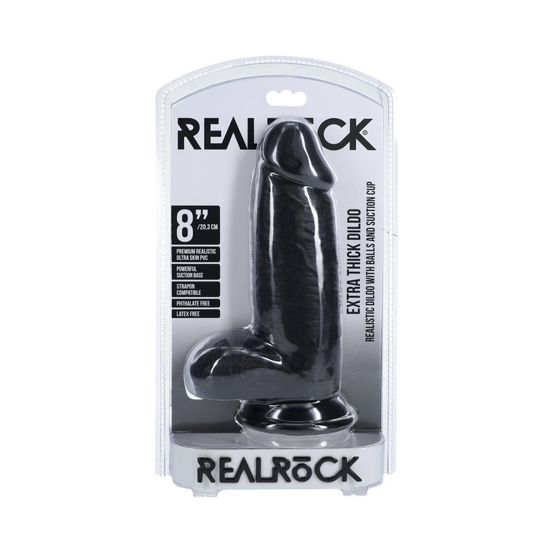 RealRock Extra Thick 8 inches Dildo with Balls Black