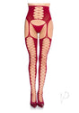 Leg Avenue Faux Lace-Up Stockings with Garter Belt Burgundy featuring a faux lace-up design and waist cincher.