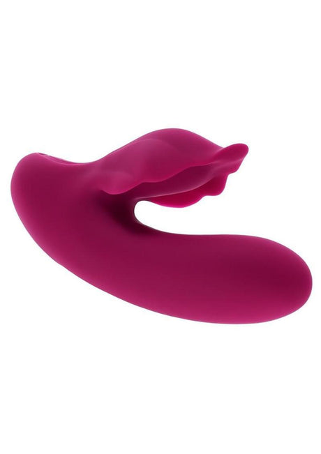 Evolved Venus Silicone Rabbit Vibrator Burgundy featuring a curved shaft and seashell-shaped stimulator in a rich garnet color.