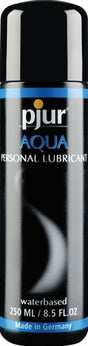 Pjur Aqua Water-based Lubricant 250 ml bottle with black design, water-based formula for personal use.