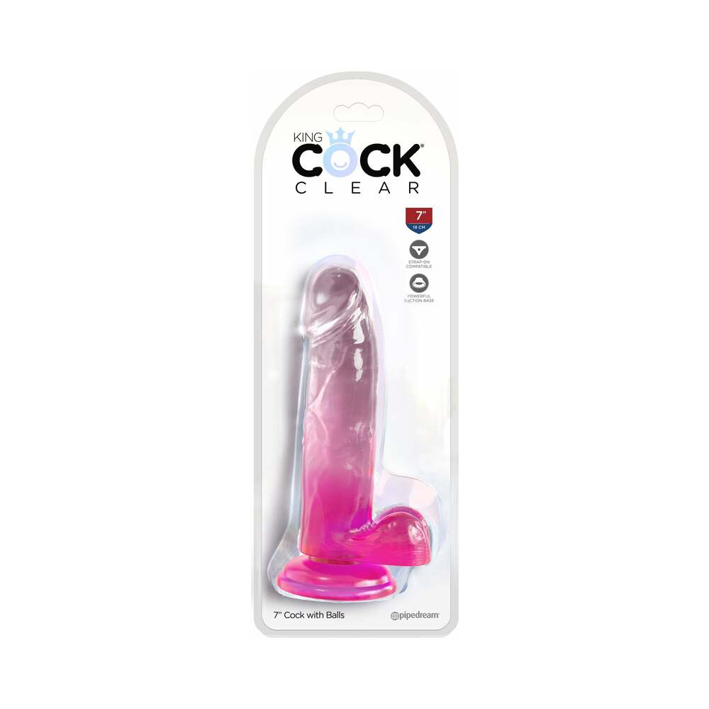 King Cock Clear with Balls 7 inches Pink