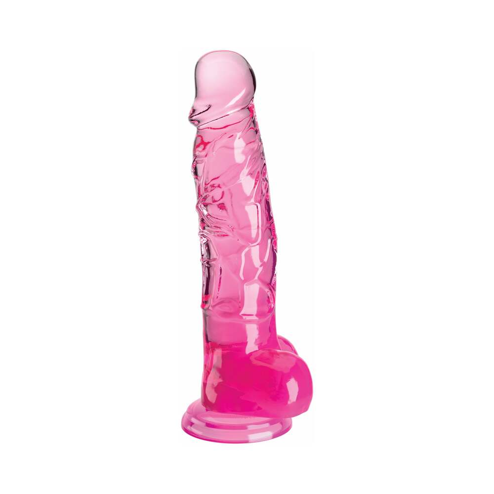 King Cock Clear with Balls 8 inches Pink