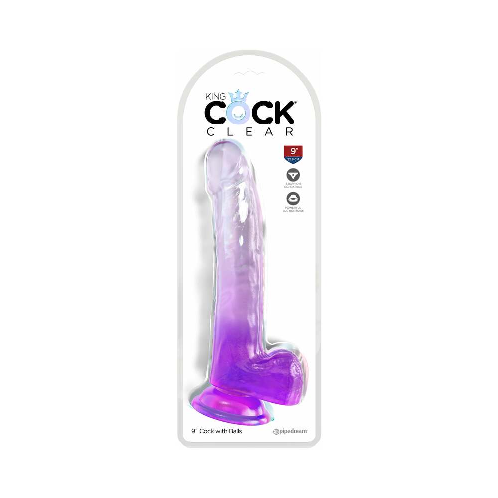 King Cock Clear with Balls 9 inches Purple