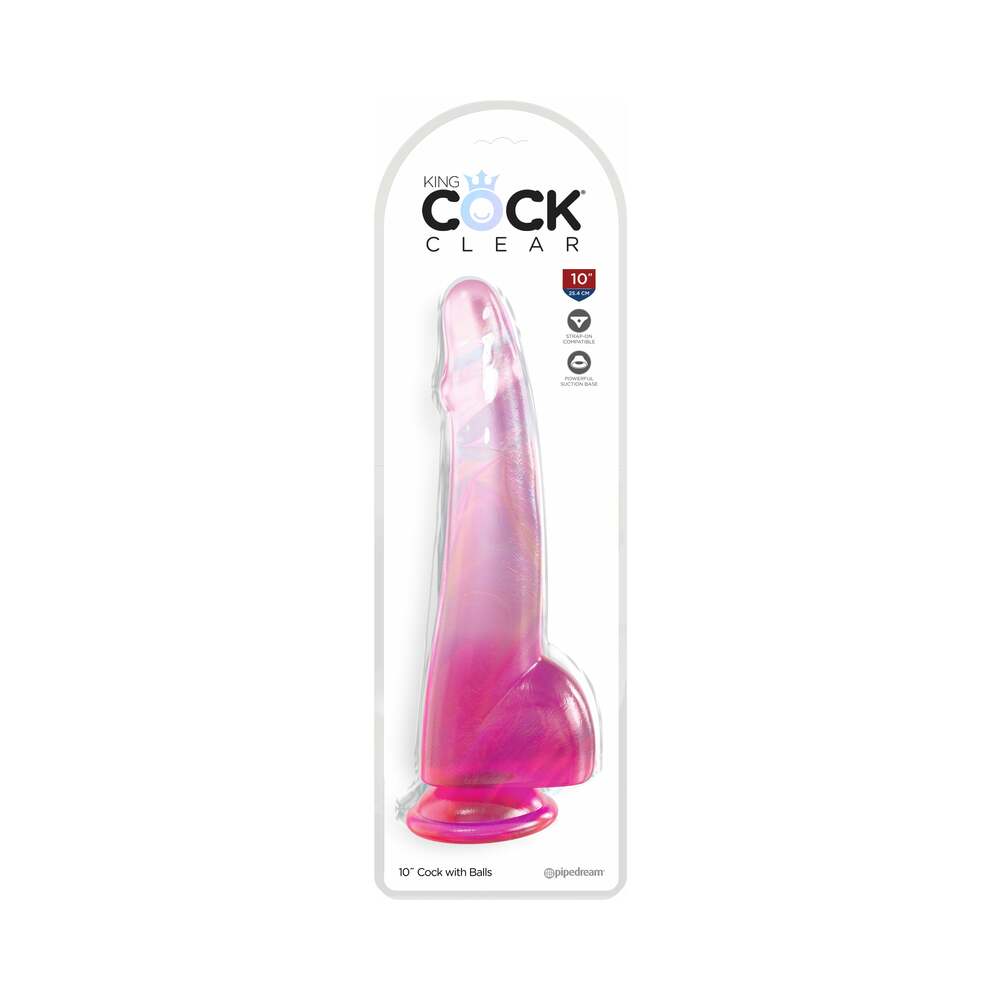 King Cock Clear with Balls 10 inches Pink