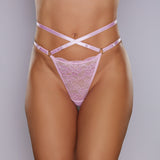 Adore Cherished Lace And Mesh Thong Pink O/S featuring delicate lace front and adjustable straps.