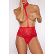 Allure Lingerie Love Bug High Waisted Lace Thong Red featuring scalloped lace and a daring cut-out back.