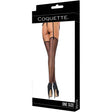 Coquette Sheer Dot Mesh Stockings Black One Size displayed on packaging with dotted texture and thigh-high design.