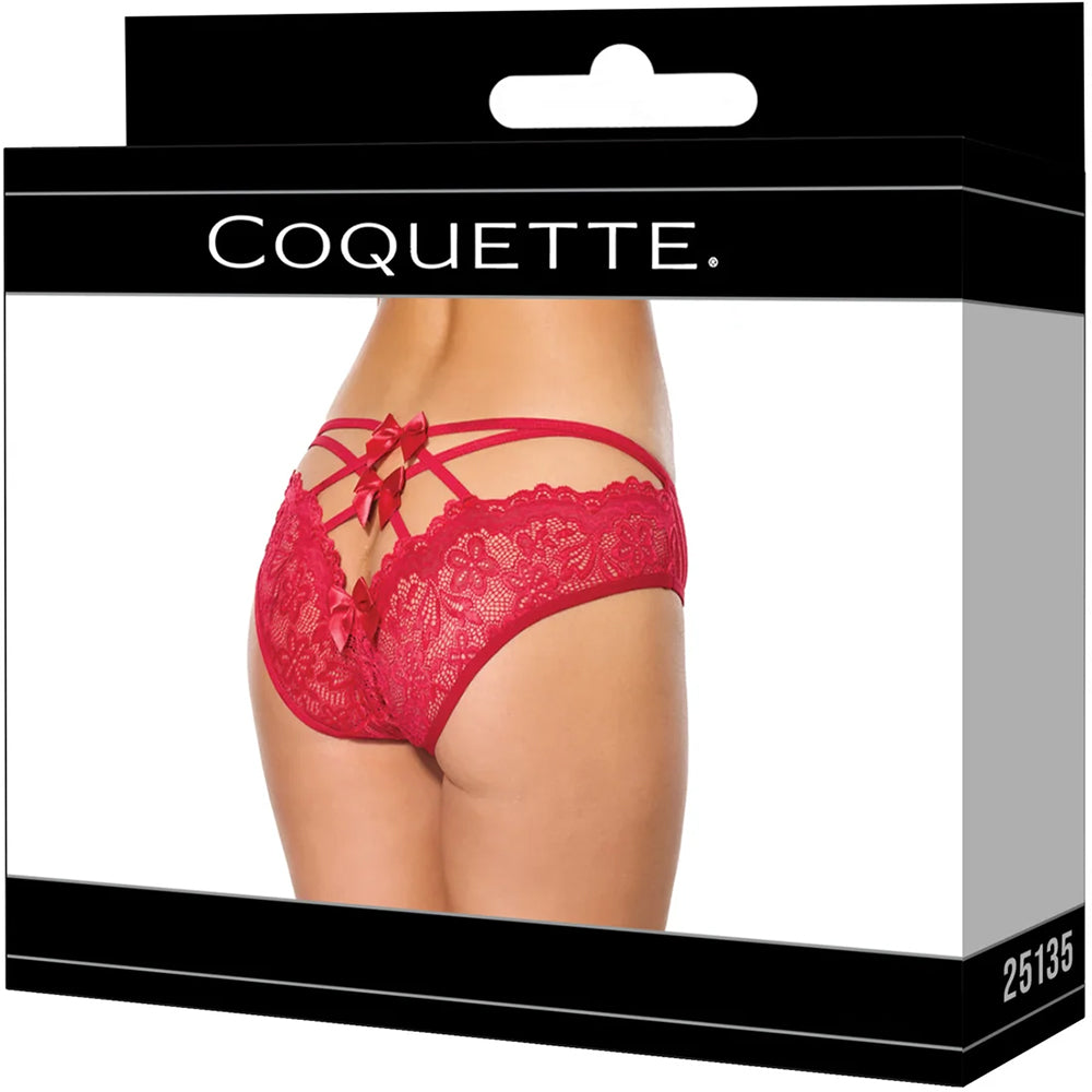 Coquette Open Back Bow Panty Red Medium packaging showcasing seductive design and playful details.
