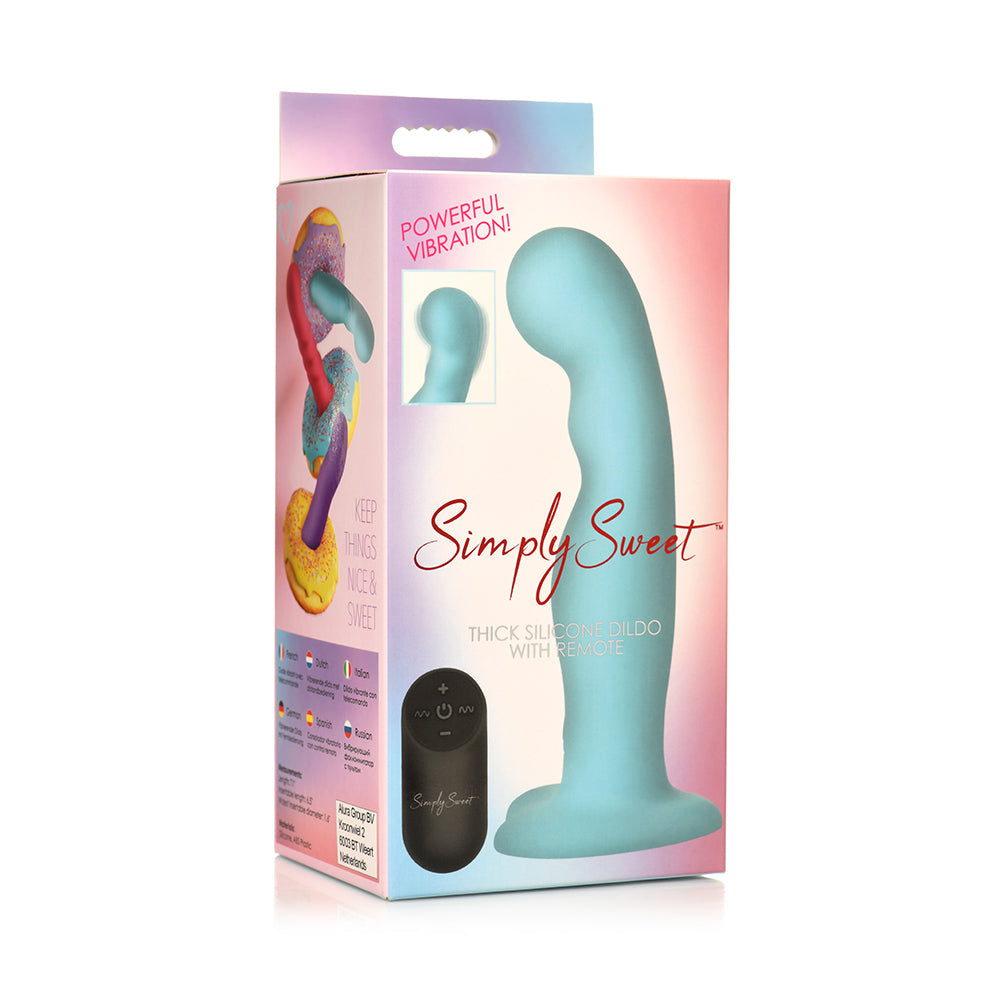 Simply Sweet 21X Vibrating Thick Silicone Dildo W/ Remote Blue
