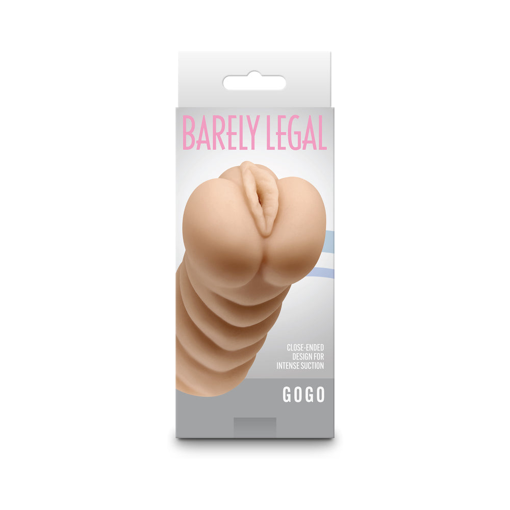 Barely Legal Gogo Realistic Stroker packaging showcasing closed-ended design for intense suction.