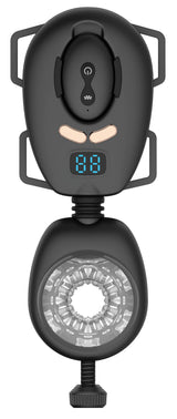 Cyber Stroker Advanced Tech Masturbator featuring digital controls and transparent sleeve for enhanced pleasure.