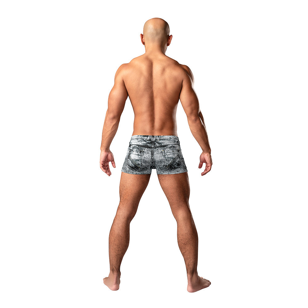 Male Power Dirty Denim Pouch Short Denim Print L
