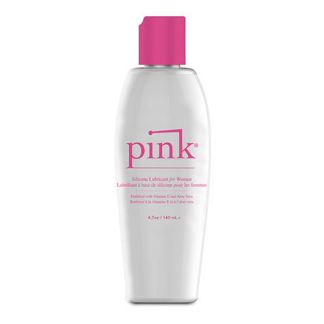 Pink Silicone Lubricant for Women 4.7 Oz bottle with pink cap, designed for exceptional glide and comfort.