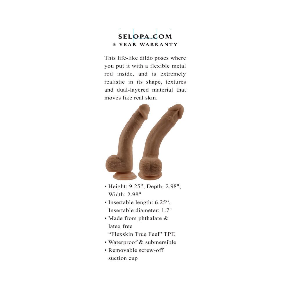 Selopa Natural Feel Flexskin Bendable Dildo with Moving Material 7 inches Dark