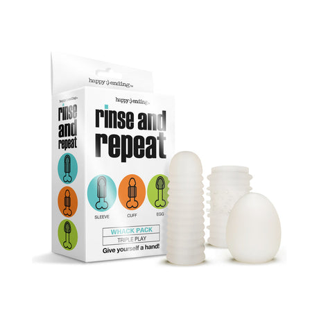 Rinse and Repeat Whack Pack Triple Play kit with sleeve, cuff, and egg for varied sensations.