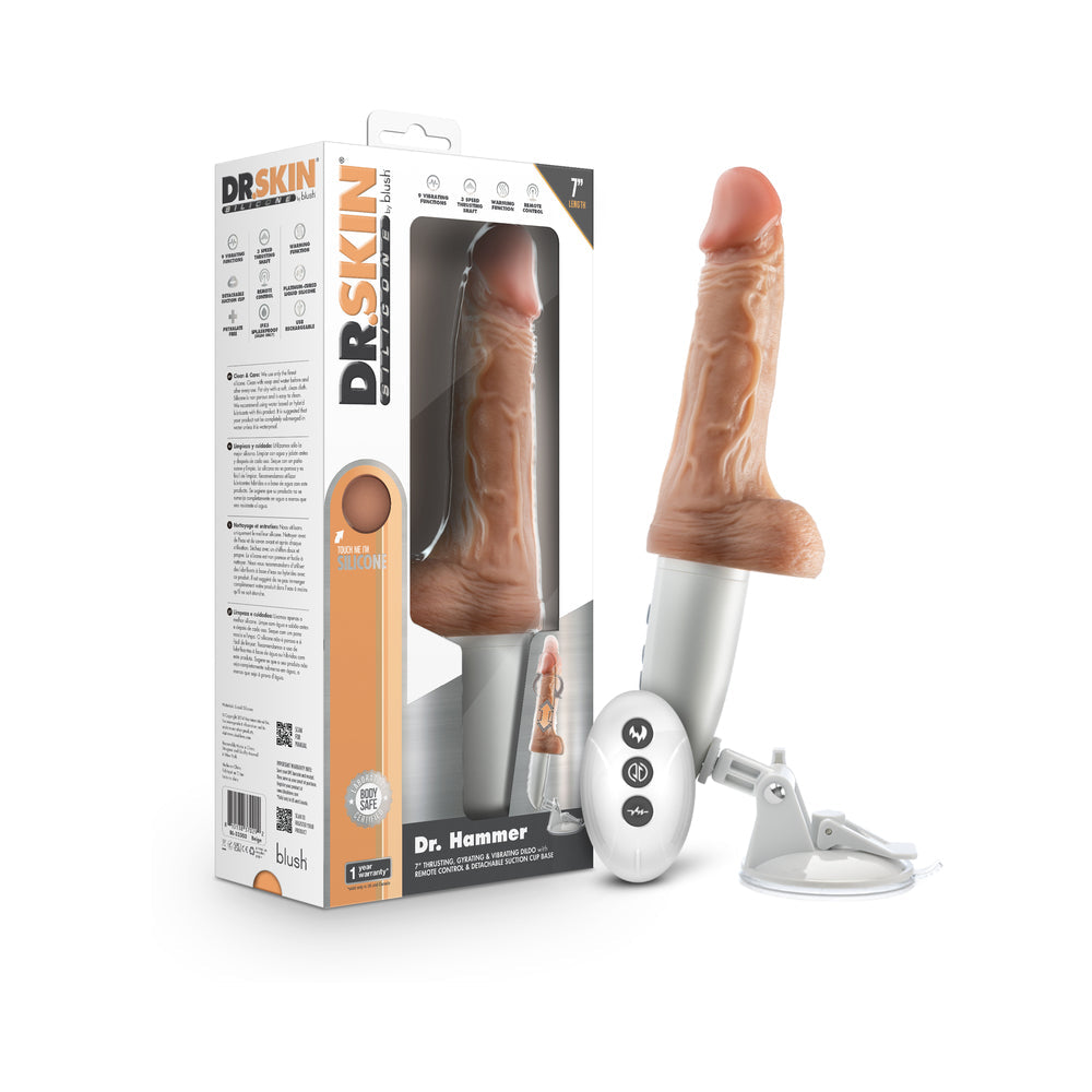 Dr. Skin Silicone Dr. Hammer Thrusting Dildo with Handle 7 inches Beige