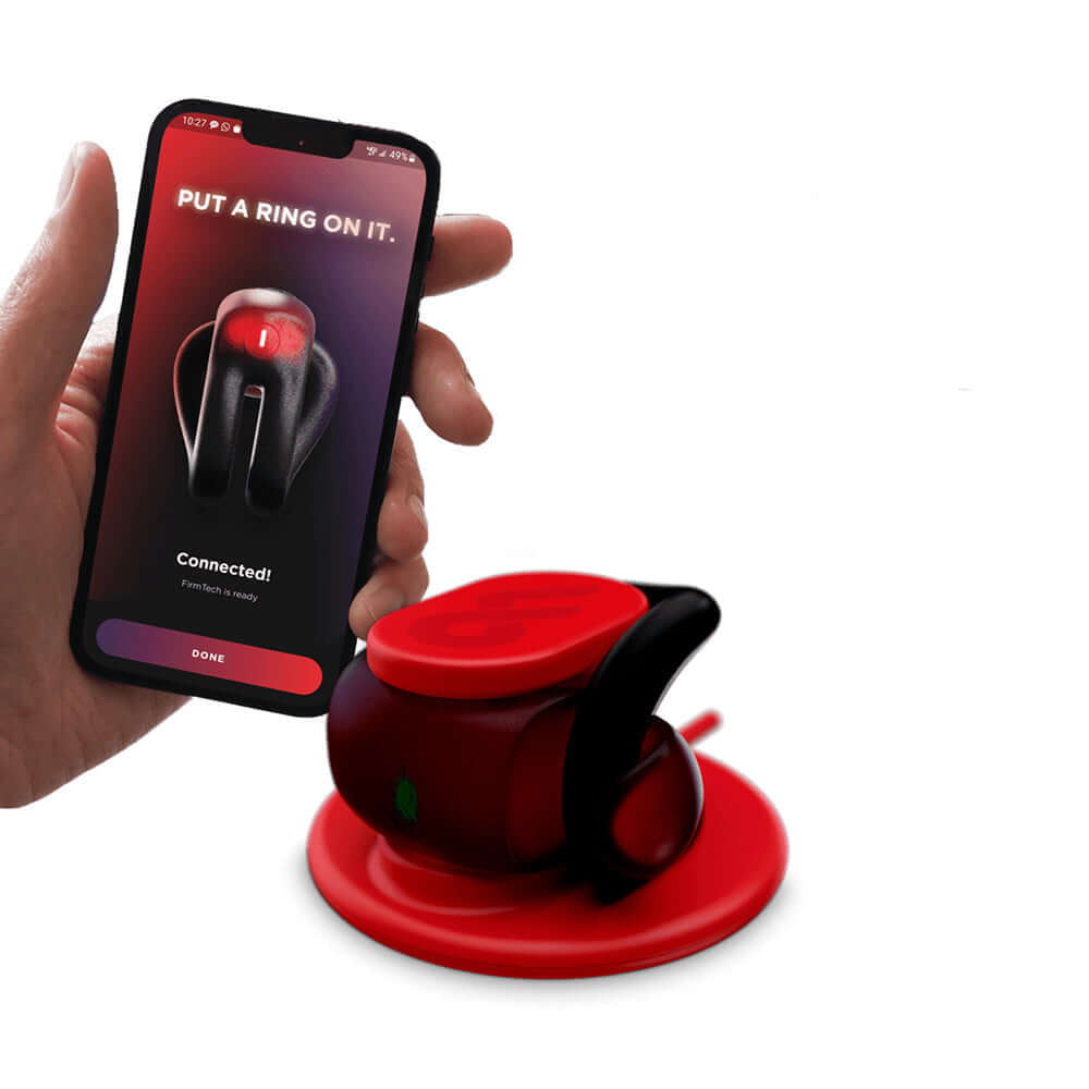 User connecting the FirmTech Tech Ring to an app, showcasing its discreet design and functionality.