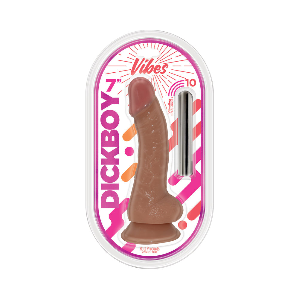 Dickboy Vibes 7 inches Dildo with Rechargeable Bullet Caramel