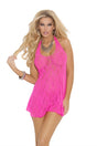 Lace Halter Mini Dress Queen Size Neon Pink featuring a seductive lace design and halter neckline, perfect for intimate moments.