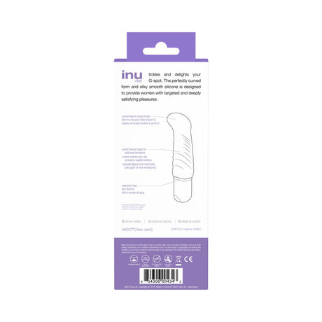 Vedo Inu Mini G-Spot Vibrator Orgasmic Orchid packaging description and features with design details and instructions.