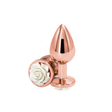 Rear Assets Rose Aluminum Anal Plug Medium White featuring a tapered design and rose-gold accents for elegant play.