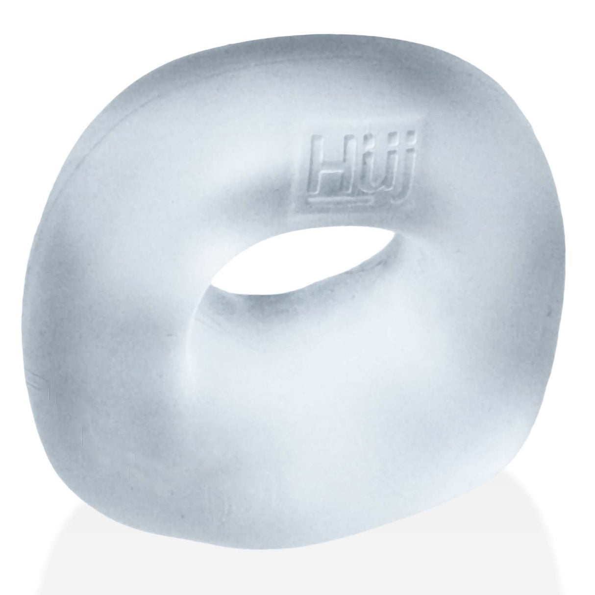 Oxballs Fit Bulge Hung-Style Cockring Clear Steam, featuring a clear, rubbery design with snug padding for comfort.