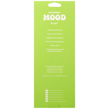Mood Play Mini Power Rabbit Vibrator Pink packaging features product details and specifications from Doc Johnson.