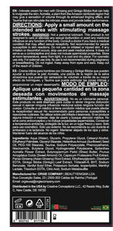 Orgie Touro Xxxl Power Cream for Him 15 ml product label with directions and ingredients list