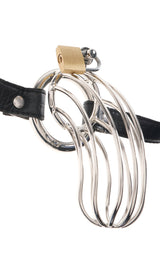 Fetish Fantasy Extreme The Prisoner Steel Cock Cage Silver with polished steel and lock detail.